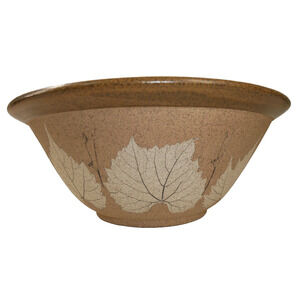 Wizard of Clay Bristoleaf Brown Beige Leaf Print Pottery Serving Deco Bowl 9"